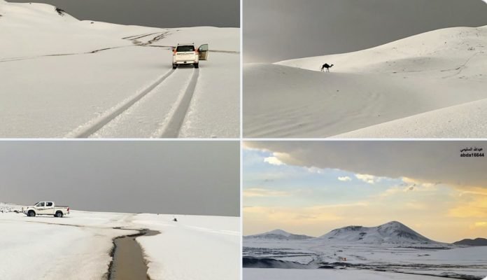 Сильный град завалил льдом пустыню в Саудовской Аравии